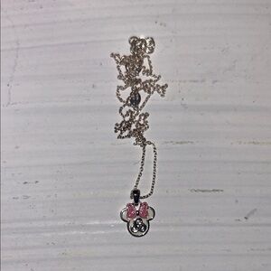 Minnie Mouse Kit Heath Charming Silver Necklace with Pink Bow Pendant